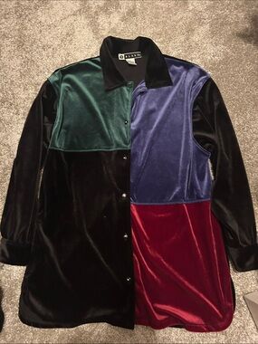 Velvet Colorblock Long Shirt/Jacket - large
